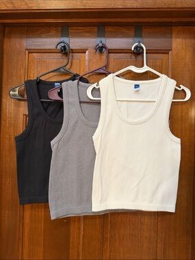 Old Navy Ribbed Tank Trio — Black, Gray, white